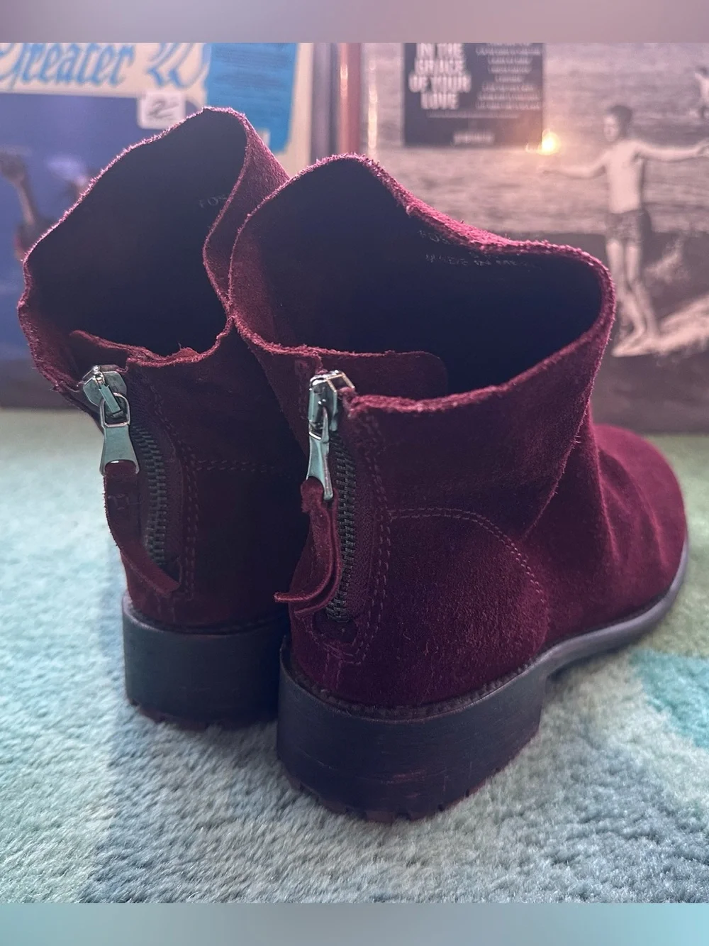 Fluevog EXCELLENT Living 2.0 Foster 2.0 burgundy suede slouchy ankle boot-8